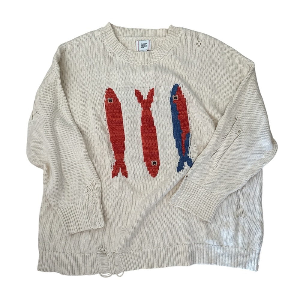 NWOT- BDG Beige Sweater with Fish Pattern perfectly oversized
